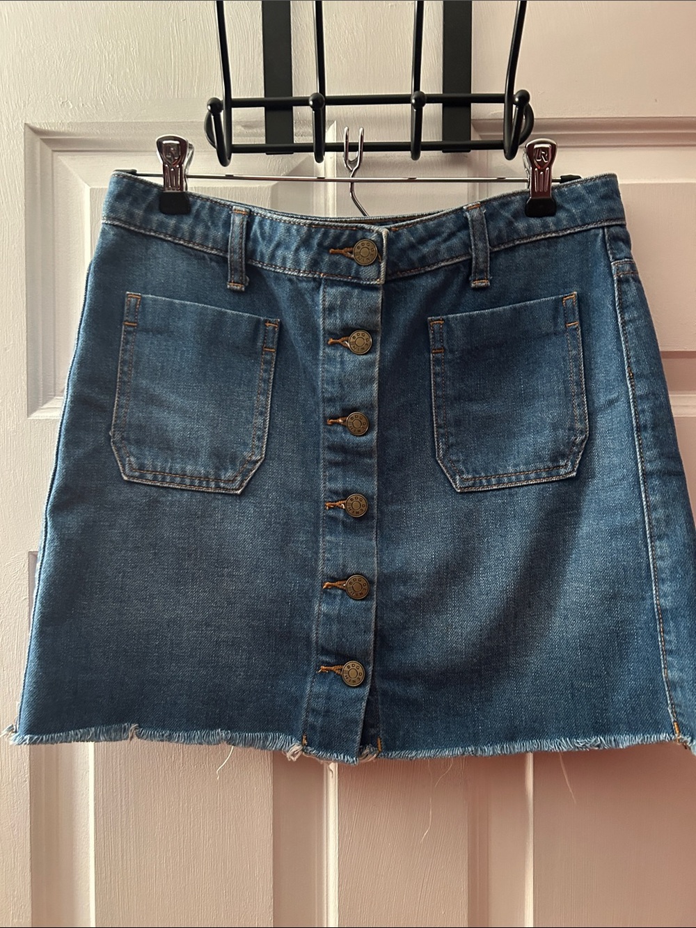 BDG Urban Outfitters Button-Front Denim Mini Skirt | Frayed Hem | Size S